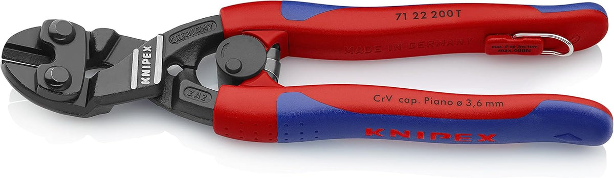 équipements Knipex 71 22 200 T BKA 8 Coupe-boulons coudés à effet de levier élevé, attache de sécurité - poignée confort,