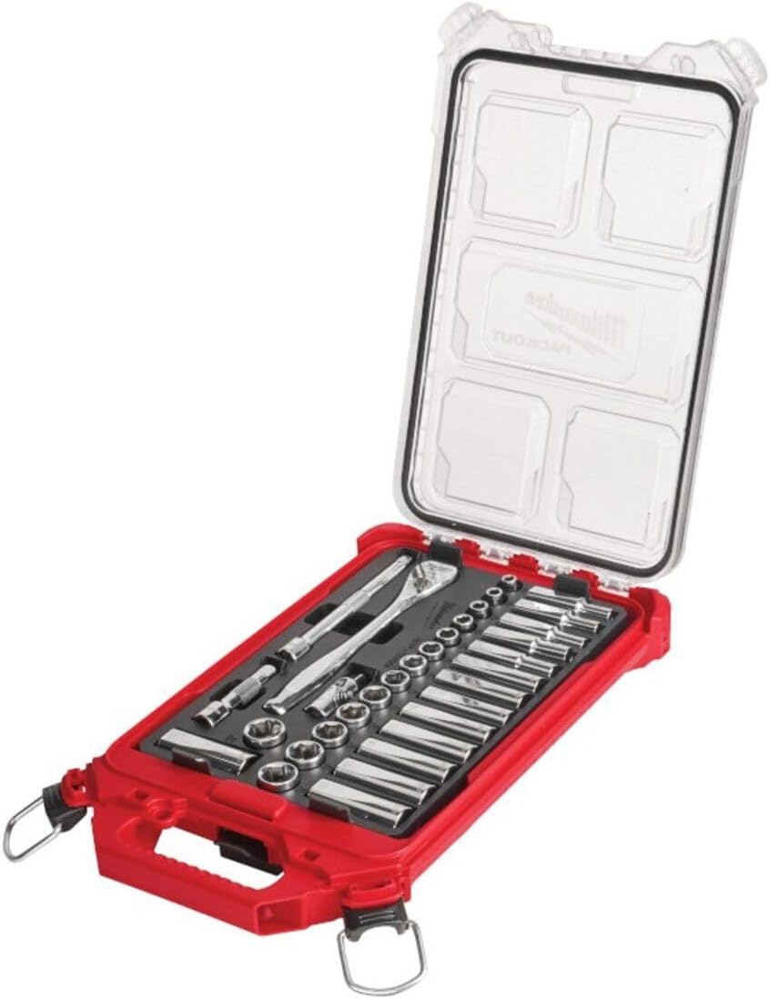 Ensemble de 32 pièces Milwaukee 48-22-9482 comprenant une clé à cliquet et des douilles métriques 3/8 po, doté de étui PACKOUT.