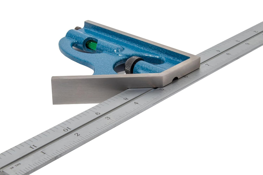 Équerre combinée 2 pièces PEC Tools - Lame de précision 12" (4R) doté de tête carrée en fonte, incluant un niveau à bulle et un outil de traçage, outil de mesure destiné à le travail des métaux, la menuiserie, le travail du bois et plus encore