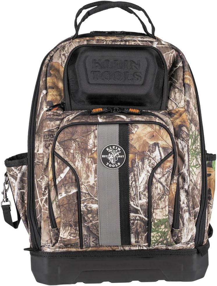 Sac à dos à équipements Klein Tools 62800BPCAMO, sac à dos de chantier Tradesman Pro extra-large à 40 poches, camouflage, doté de fond moulé et port de chargement