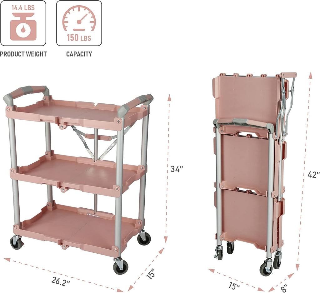 Chariot pour service pliable et enroulable Olympia Tools 89-350 Pack-N-Roll, capacité de 68 kg (150 lb), rose
