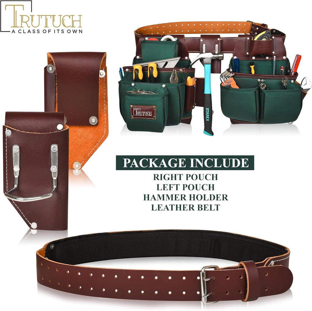 Ceinture porte-équipements en nylon et cuir | Sacoche/pochette destiné à équipements de charpenterie | destiné à charpentiers, ouvriers du bâtiment, charpentiers et électriciens (Vert)
