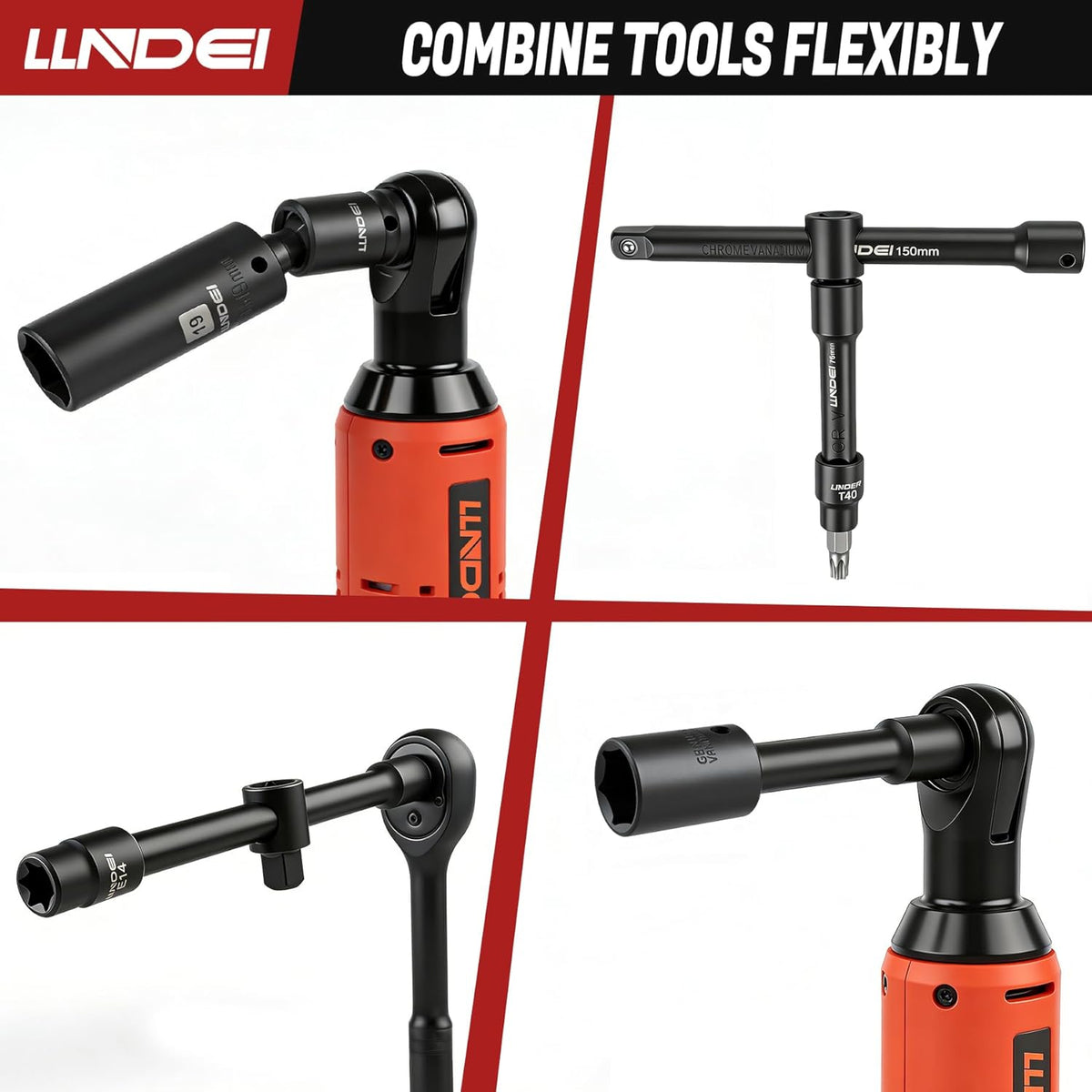 Clé à cliquet électrique sans fil LLNDEI doté de jeu de douilles, cliquet 3/8", couple de 54 Nm (40 pi-lb) à vitesse réglable, batterie lithium-ion 2000 mAh et chargeur inclus, 52 pièces