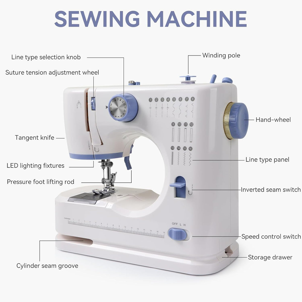 Machine à coudre Ninonly destiné à débutants, machine à coudre électrique doté de 16 points, pédale et kit d'accessoires destiné à projets de couture DIY à la maison, violet
