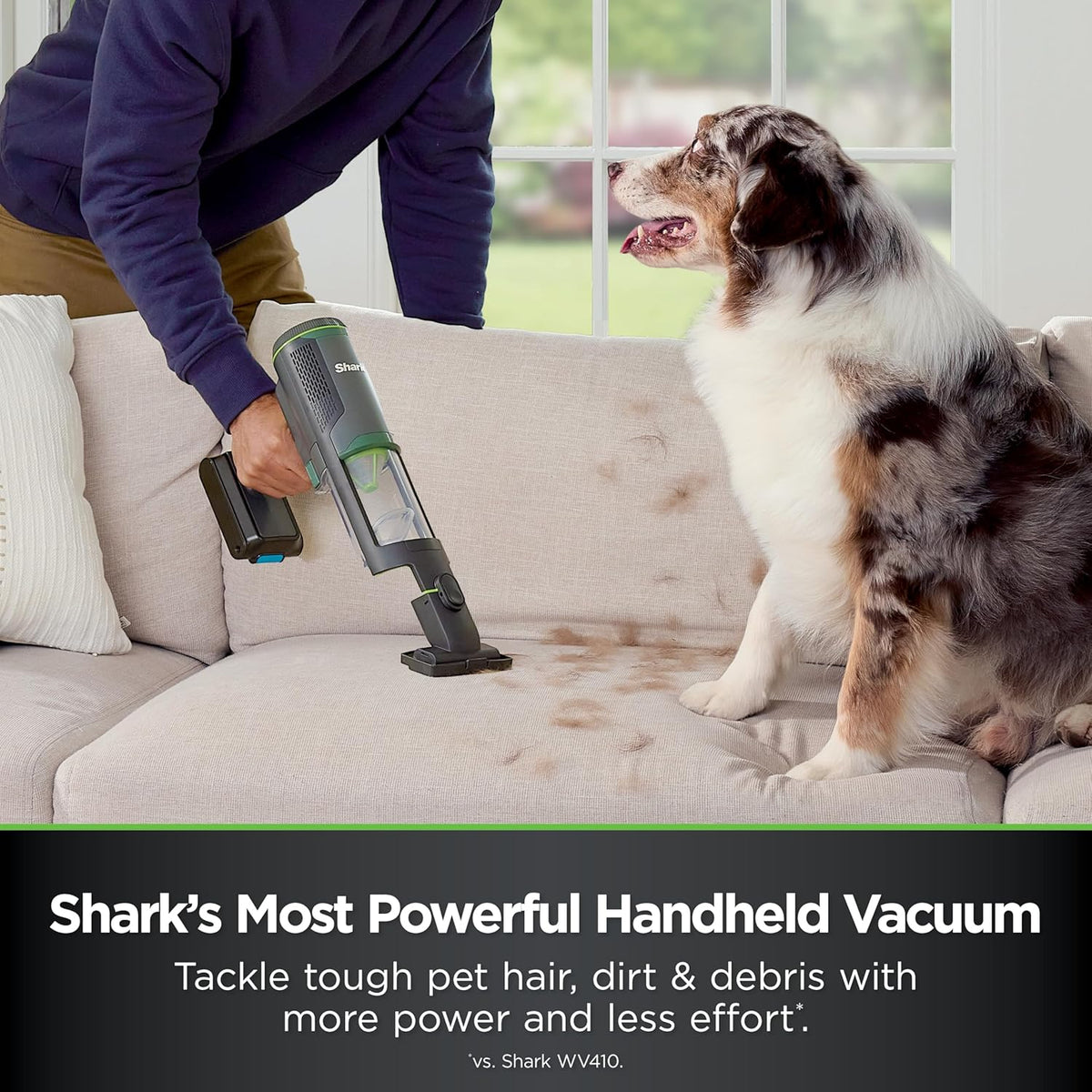 Aspirateur portatif sans fil 2 en 1 Shark PowerBoost destiné à voiture et maison : aspiration puissante, autonomie de 40 minutes, portable, 3 modes de nettoyage, écran LED, brosse Furfins, suceur plat, charbon actif, BH102