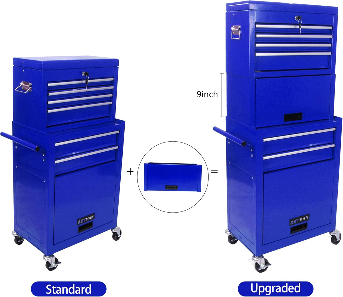 Coffre à outils roulant RYH à 6 tiroirs | Servante métallique robuste avec tiroirs à roulement à billes | Compatible avec les boîtes à outils US General pour le rangement dans le garage (Bleu, 6 tiroirs, 7,6 cm x 132 cm H × 53 cm L)