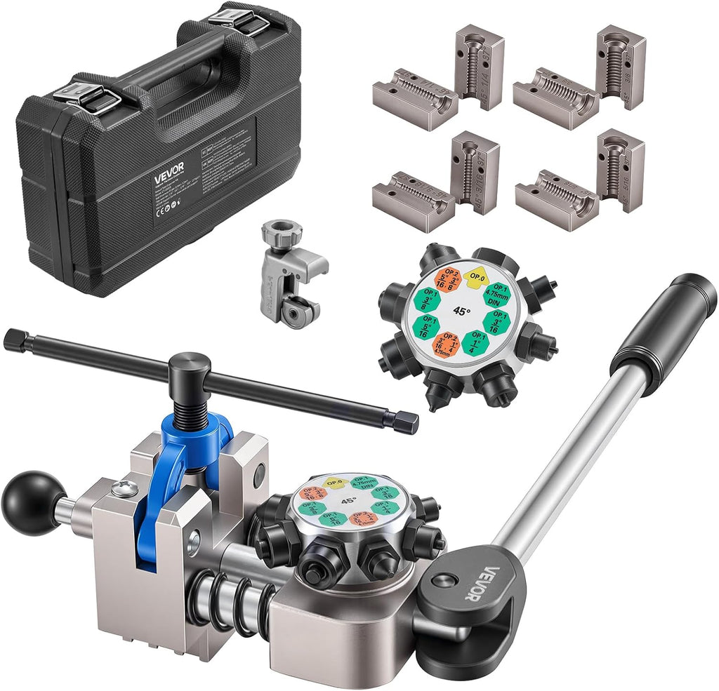 Dispositif d'évasement de conduites de frein pour usage professionnel VEVOR, kit d'évasement à double évasement à 45 degrés destiné à tubes minces en cuivre, aluminium et acier de 3/16, 1/4, 5/16 et 3/8 pouces