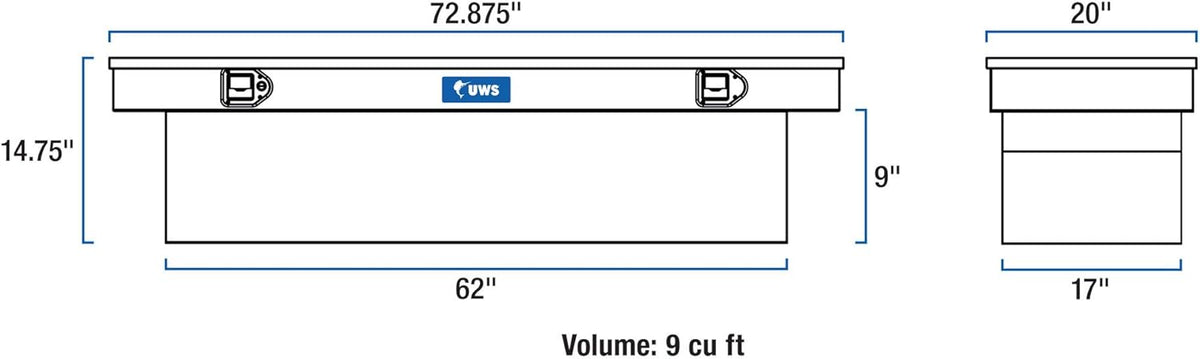Coffre à outils pratiques pour camion UWS EC10561 72 pouces en aluminium à paroi épaisse, couvercle RigidCore