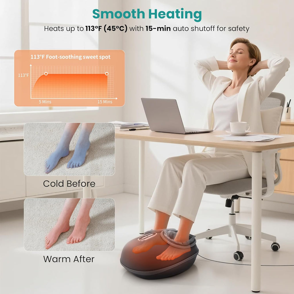 Appareil de massage des pieds Nekteck Shiatsu doté de fonction chauffante (version 2026 améliorée), 3 modes de massage par pétrissage profond et compression d'air, outil de massage destiné à soulager la fasciite plantaire, cadeau de relaxation...