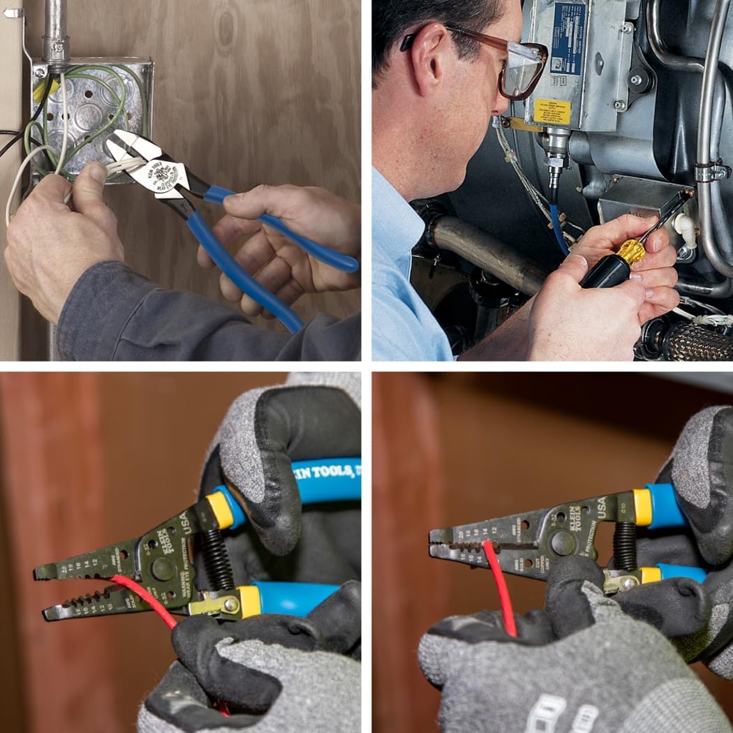 ensemble d'équipements de finition Klein Tools 80006, fabriqué aux États-Unis, comprenant des équipements à main Klein et une pochette en cuir à 4 poches, 6 pièces
