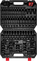 Ensemble de douilles à impact EMENTOL 189 pièces, entraînements métriques et SAE 1/4 et 3/8, acier CR-V, comprenant douilles profondes et courtes, cliquets, embouts, rallonges, douille destiné à bougies et plus encore