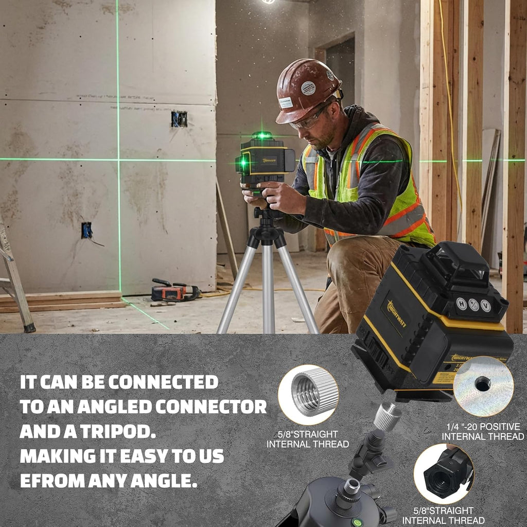 Niveau laser vert 4D à 16 lignes, autonivelant, doté de support magnétique et télécommande | Batterie rechargeable, lunettes de protection et support mural inclus | Idéal destiné à la construction et la rénovation - Dispositif de nivellement laser