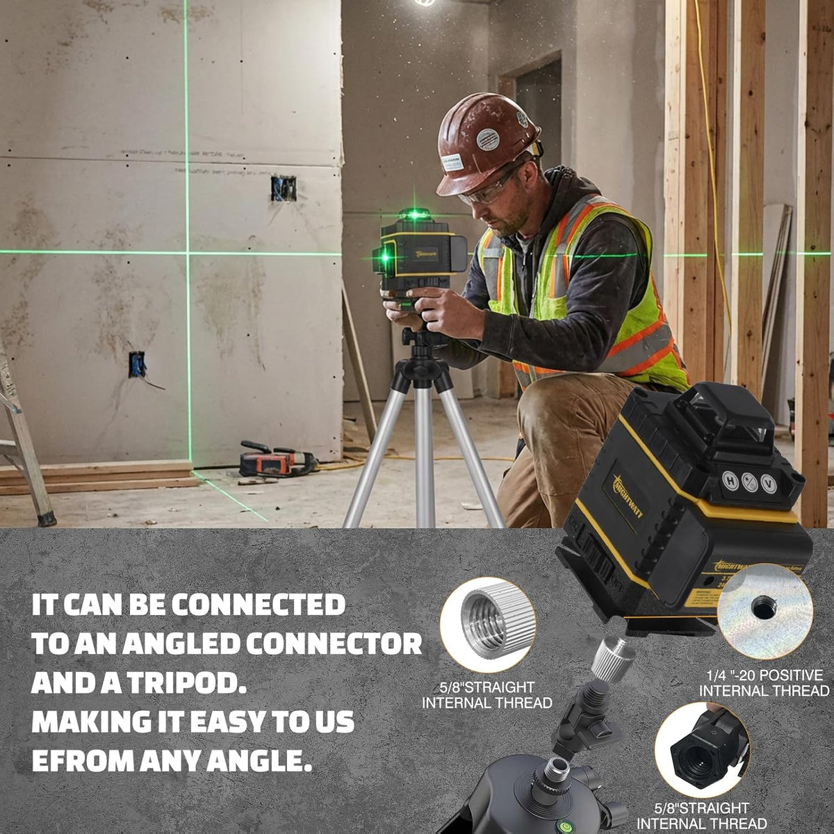 Niveau laser vert 4D à 16 lignes, autonivelant, doté de support magnétique et télécommande | Batterie rechargeable, lunettes de protection et support mural inclus | Idéal destiné à la construction et la rénovation - Dispositif de nivellement laser