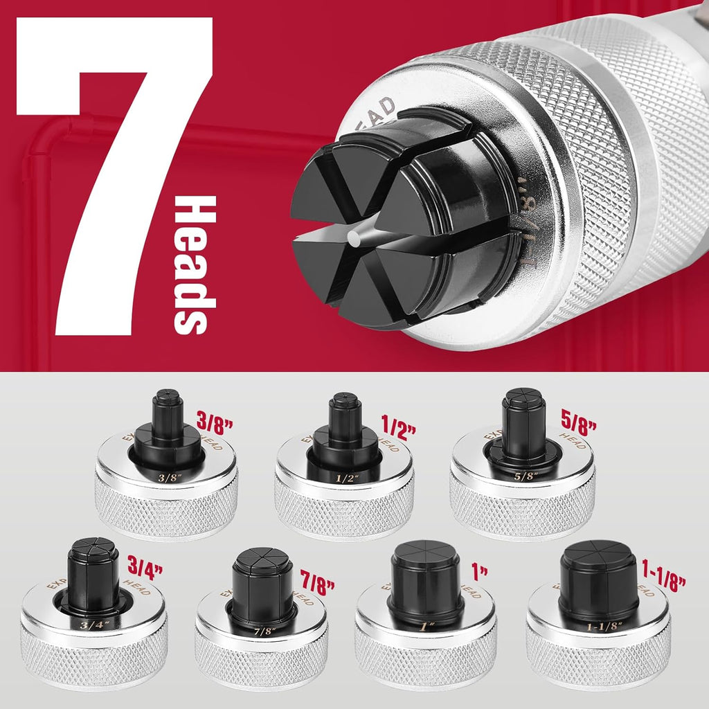 Dispositif d'expansion hydraulique destiné à tubes, ensemble d'équipements de sertissage destiné à tubes en cuivre de 3/8 à 1-1/8 pouce de diamètre extérieur, 7 têtes d'expansion, coupe-tubes, outil d'ébavurage destiné à tubes en cuivre et...
