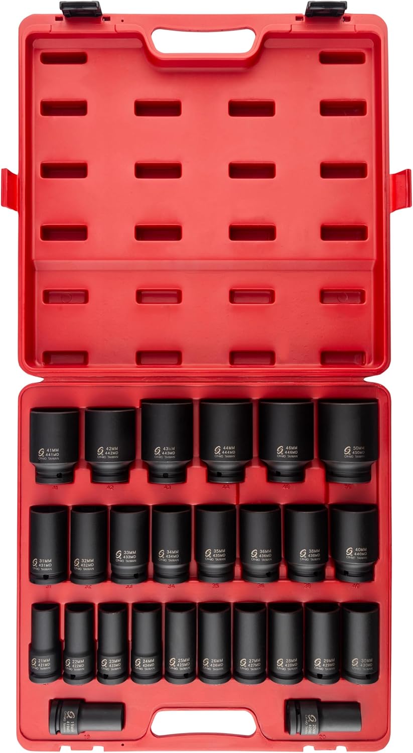 SUNEX TOOLS 4693 Ensemble de 26 douilles à impact profondes métriques à entraînement 3/4 po