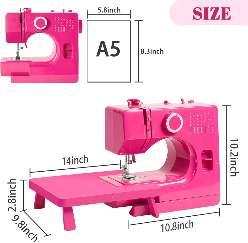 Machine à coudre StitchMaster Pro - Compatible doté de les aiguilles doubles, 14 points, facile à utiliser destiné à les débutants et les particuliers (rose)