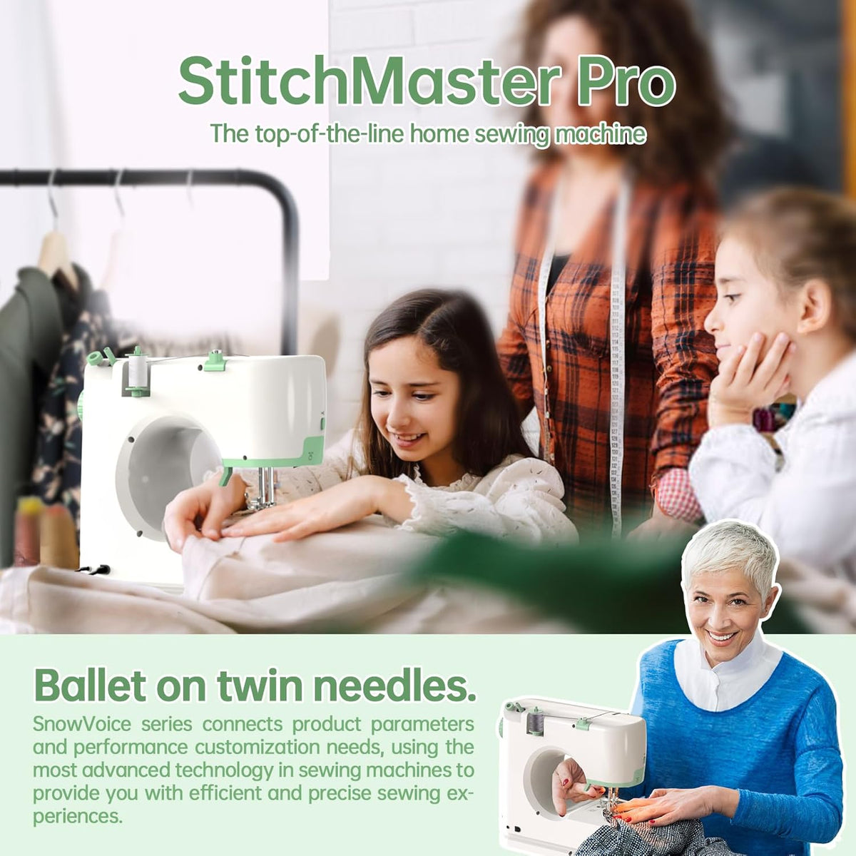 StitchMaster Pro : Machine à coudre à double aiguille, idéale destiné à les débutants. 16 points différents. Machine à coudre domestique destiné à adultes.