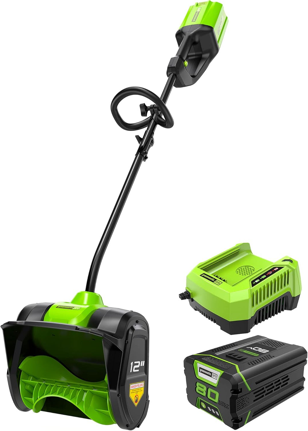 Pelle à neige sans fil Greenworks 80 V (compatible doté de plus de 75 équipements) de 30 cm (12 po) doté de batterie 2,0 Ah et chargeur inclus