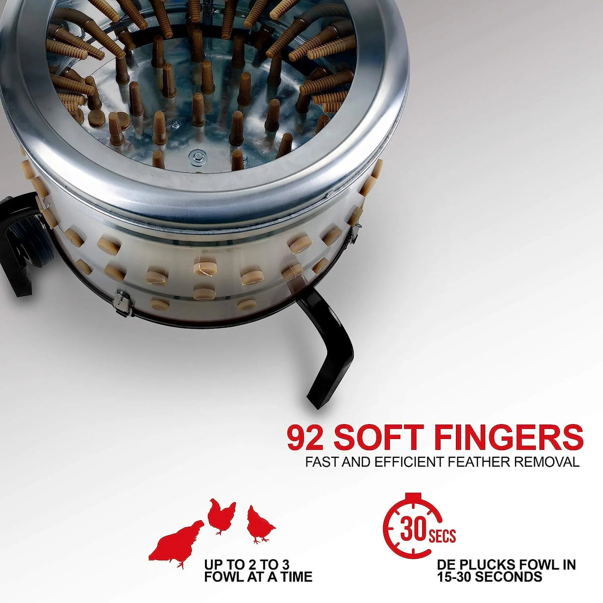 Plumeuse à poulet Kitchener, éplucheuse, robot culinaire destiné à volaille, électrique, en acier inoxydable, robuste, 1 CV, 120 V CA, 280 tr/min, prise GFCI, 92 doigts souples, diamètre du tambour : 20 pouces