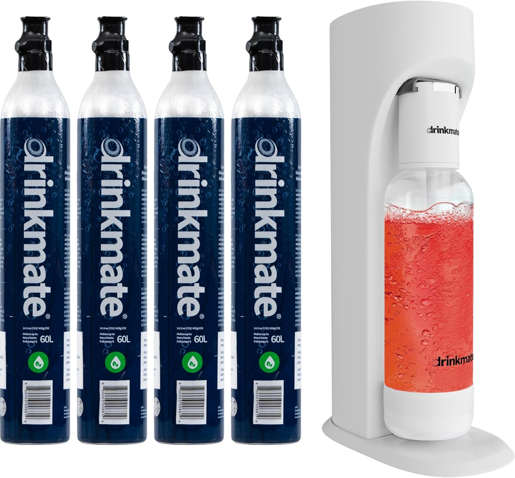 Ensemble de production de boissons gazeuses Drinkmate OmniFizz doté de cartouches de CO2 - Machine à eau pétillante/soda qui gazéifie toutes vos boissons - Comprend 4 cartouches de CO2, 1 bouteille de gazéification et 1 infuseur à bulles
