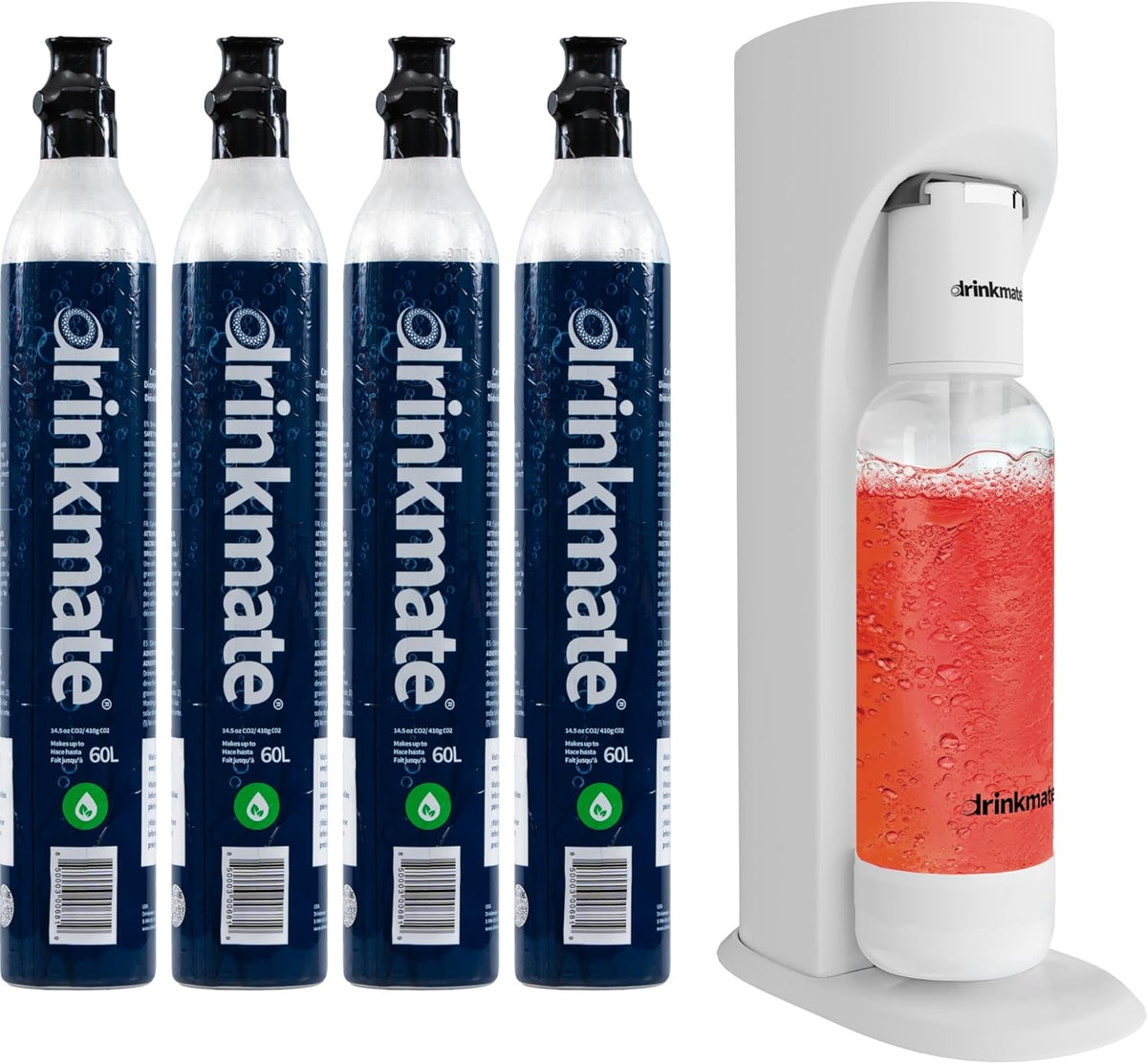 Ensemble de production de boissons gazeuses Drinkmate OmniFizz doté de cartouches de CO2 - Machine à eau pétillante/soda qui gazéifie toutes vos boissons - Comprend 4 cartouches de CO2, 1 bouteille de gazéification et 1 infuseur à bulles