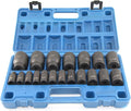 Ensemble de 19 douilles à impact MacWork, entraînement 1/2 pouce, standard/courtes, SAE, 3/8 à 1-1/2 pouce, acier allié CR-V et Cr-Mo, conception hexagonale à 6 pans arrondis.