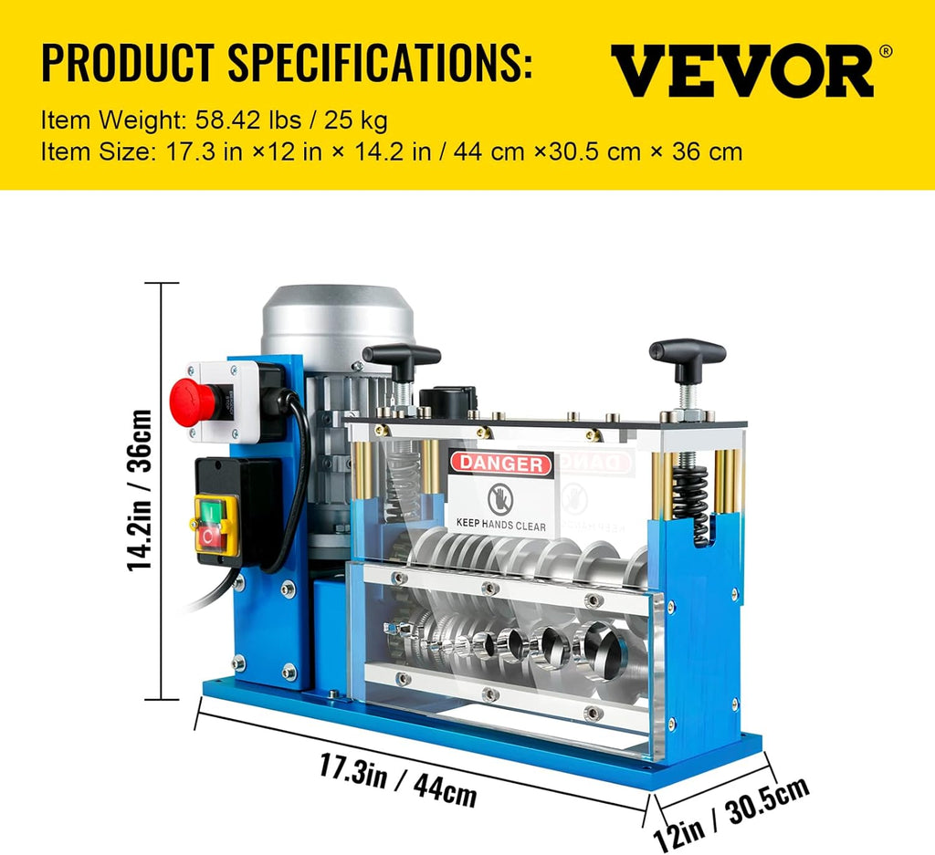 Machine à dénuder les fils électriques VEVOR, 370 W, dénudeuse de câbles motorisée automatique de 0,06 à 1,5 mm, vitesse de 23 m/min, 11 canaux, 10 lames, outil de traitement des déchets destiné à le recyclage du cuivre