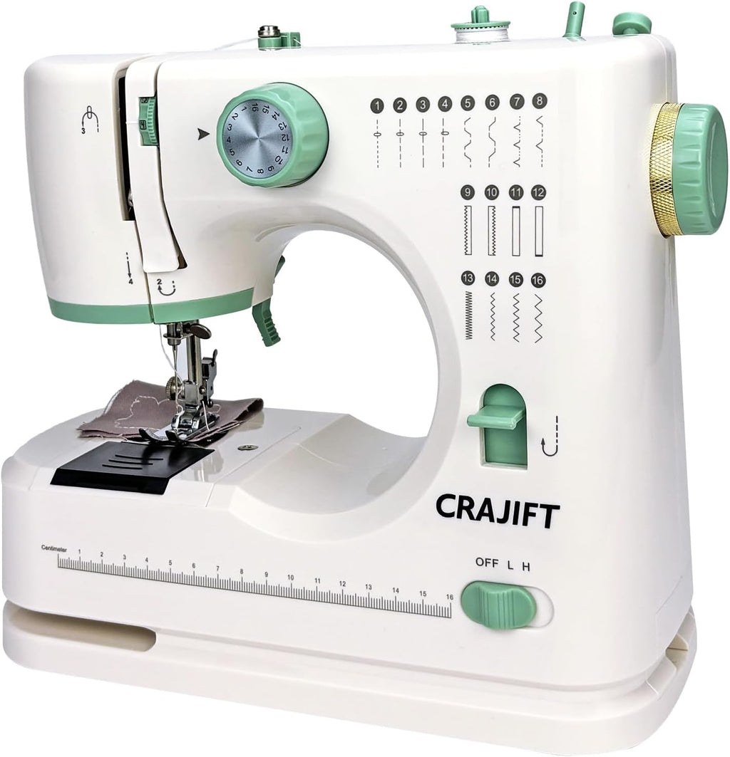 Mini machine à coudre destiné à débutants, 16 points intégrés, 2 aiguilles, vitesse réglable, machine à coudre électrique portable doté de kit d'accessoires complet, idéale destiné à les projets de couture DIY