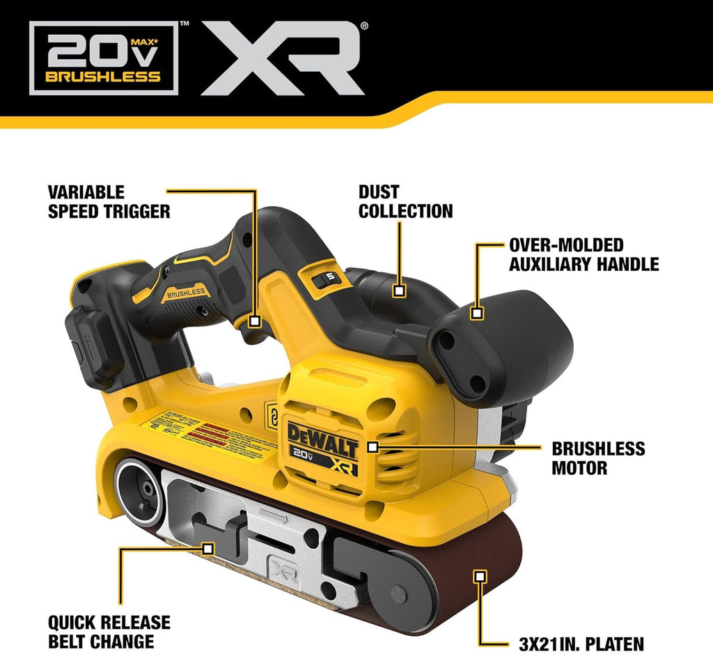 Ponceuse à bande DEWALT 20V MAX*, sans fil, sans balais, outil seul (DCW220B) – sélection pratique