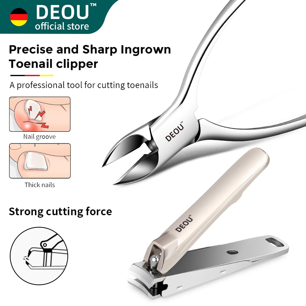 DEOU Ensemble de manucure pour usage professionnel 13 pièces destiné à femmes, en acier inoxydable, doté de trousse de voyage portable de luxe (cadeau).