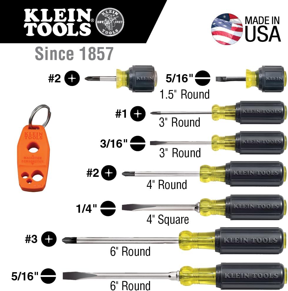 Ensemble d'équipements Klein Tools 80021, comprenant tournevis et clé à douille doté de embouts assortis, aimanteur/démagnétiseur, 16 pièces, bricolage