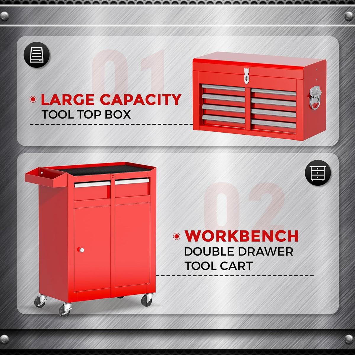 Coffre à outils INTERGREAT, coffre à outils roulant à 5 tiroirs avec boîte à outils supérieure amovible, coffre à outils avec roues universelles verrouillables, servante à outils en métal pour garage, atelier, salon de coiffure