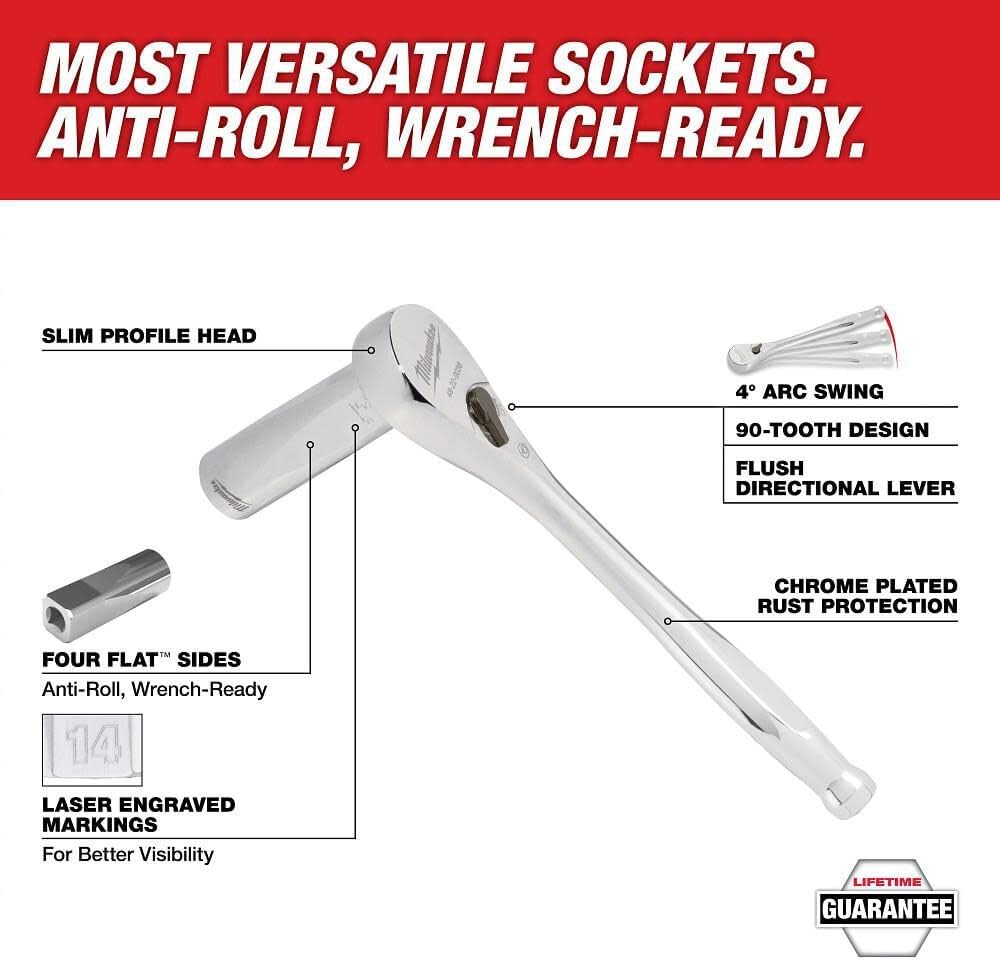 Ensemble de 32 pièces Milwaukee 48-22-9482 comprenant une clé à cliquet et des douilles métriques 3/8 po, doté de étui PACKOUT.