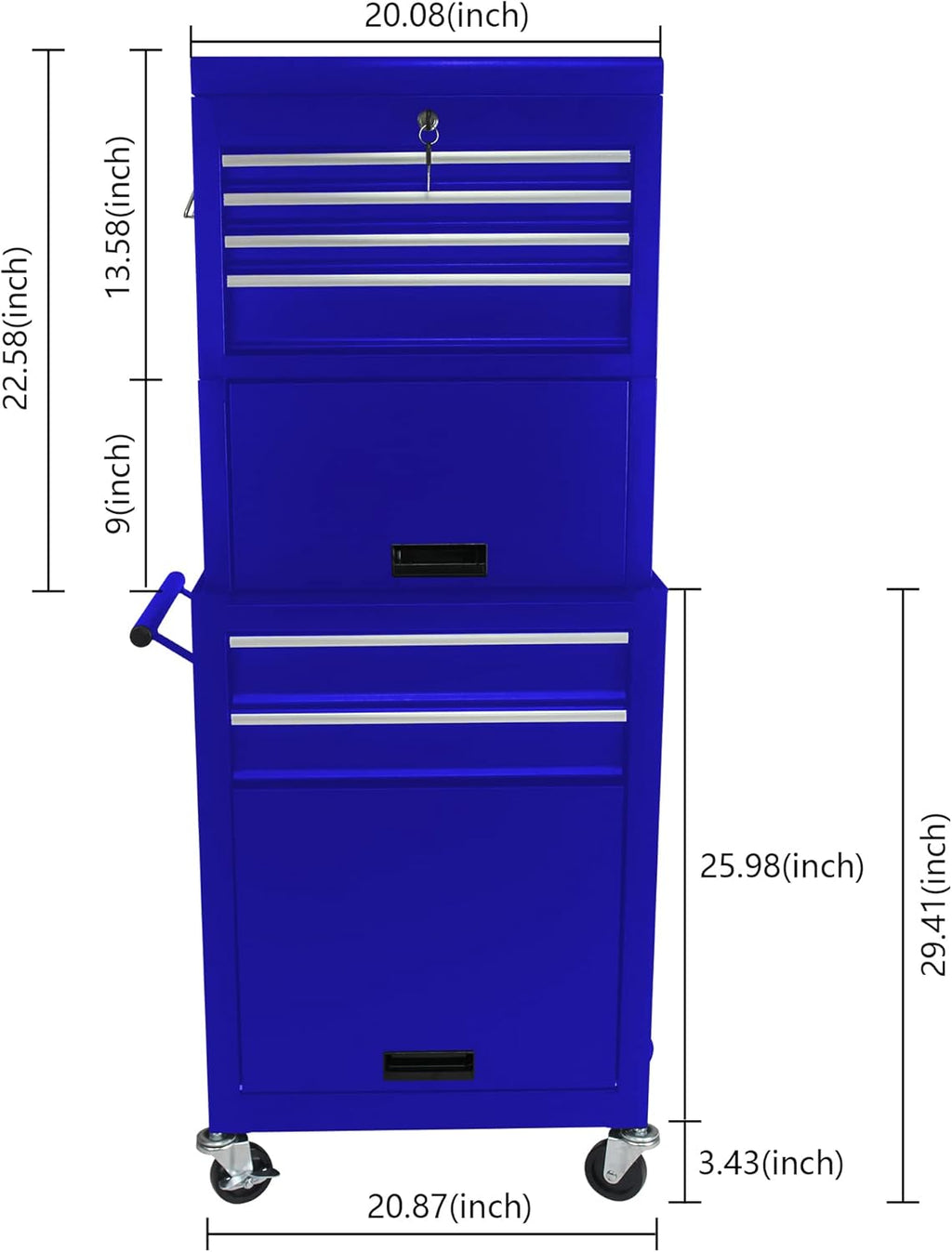 Coffre à outils roulant RYH à 6 tiroirs | Servante métallique robuste avec tiroirs à roulement à billes | Compatible avec les boîtes à outils US General pour le rangement dans le garage (Bleu, 6 tiroirs, 7,6 cm x 132 cm H × 53 cm L)