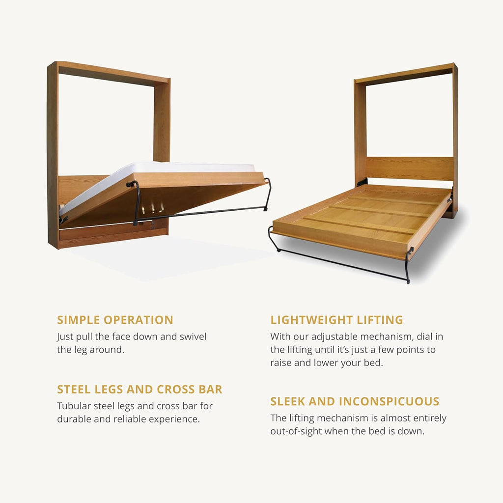 Ensemble de quincaillerie destiné à mécanisme de lit escamotable Wilding Wallbeds (taille universelle compatible doté de les lits King, Queen, Full et Twin) : ressort de levage, support mural vertical robuste en acier thermolaqué, lit escamotable...