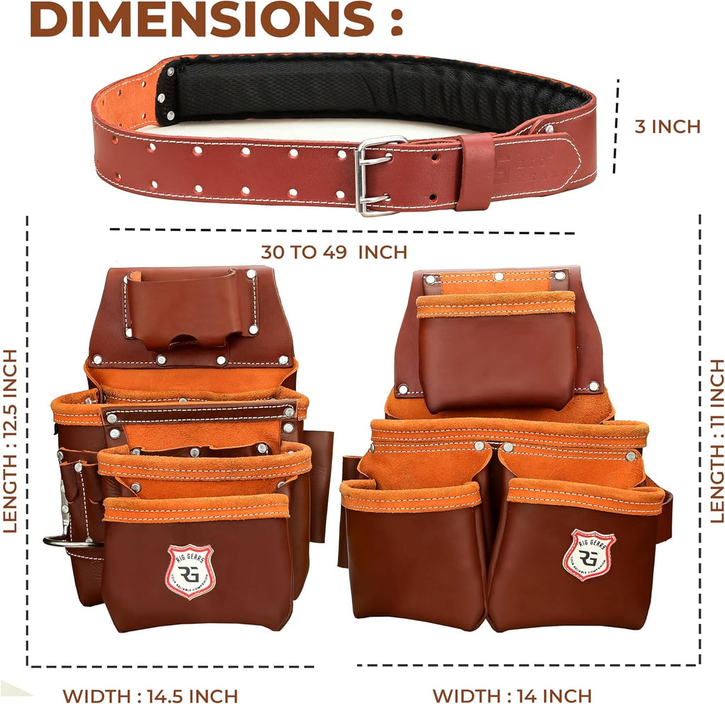 Ceinture porte-équipements en cuir doté de crochet réglable - Ceinture porte-équipements robuste haut de gamme destiné à hommes doté de 22 poches multifonctions (Bordeaux, Standard), RG-004