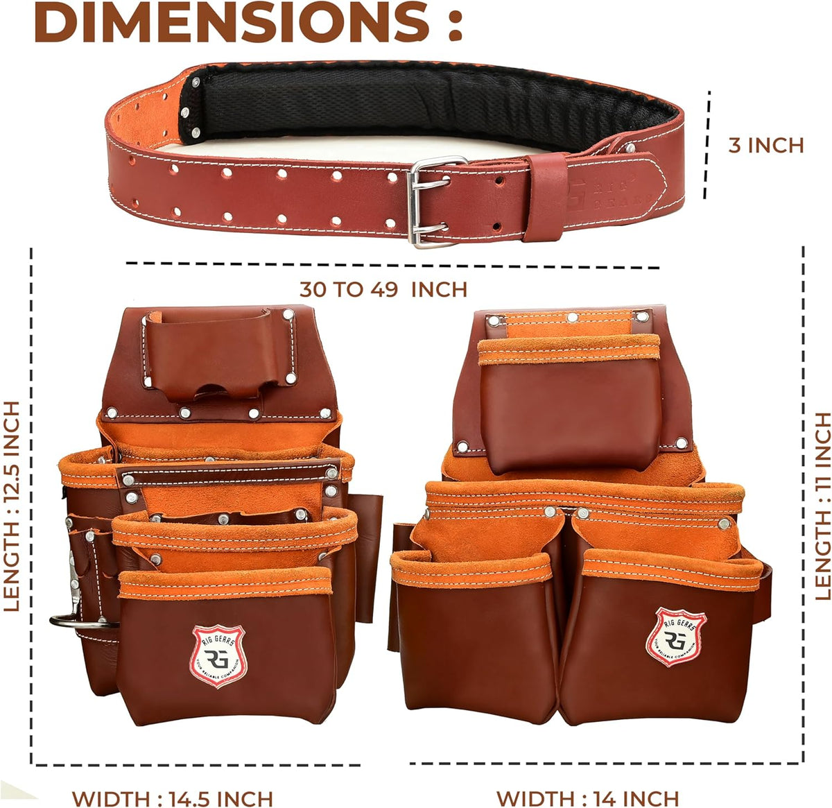 Ceinture porte-équipements en cuir doté de crochet réglable - Ceinture porte-équipements robuste haut de gamme destiné à hommes doté de 22 poches multifonctions (Bordeaux, Standard), RG-004