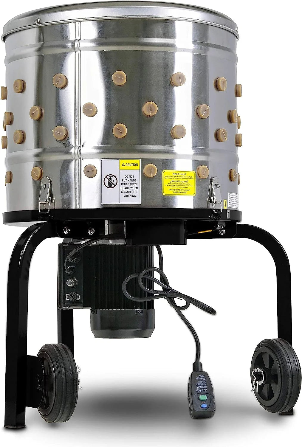 Plumeuse à poulet Kitchener, éplucheuse, robot culinaire destiné à volaille, électrique, en acier inoxydable, robuste, 1 CV, 120 V CA, 280 tr/min, prise GFCI, 92 doigts souples, diamètre du tambour : 20 pouces