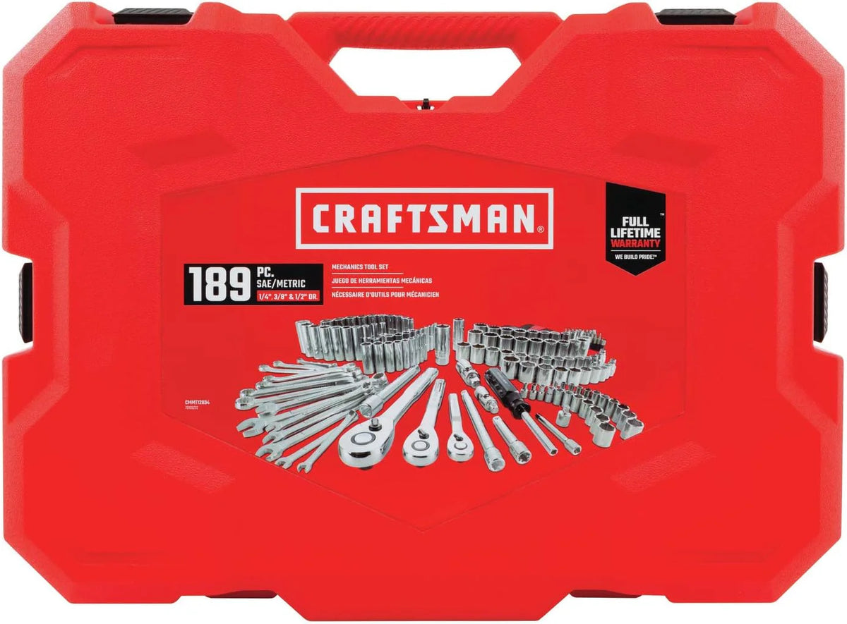 Ensemble d'équipements de mécanicien CRAFTSMAN, entraînement 1/4 et 3/8 pouce, 189 pièces (CMMT12134)