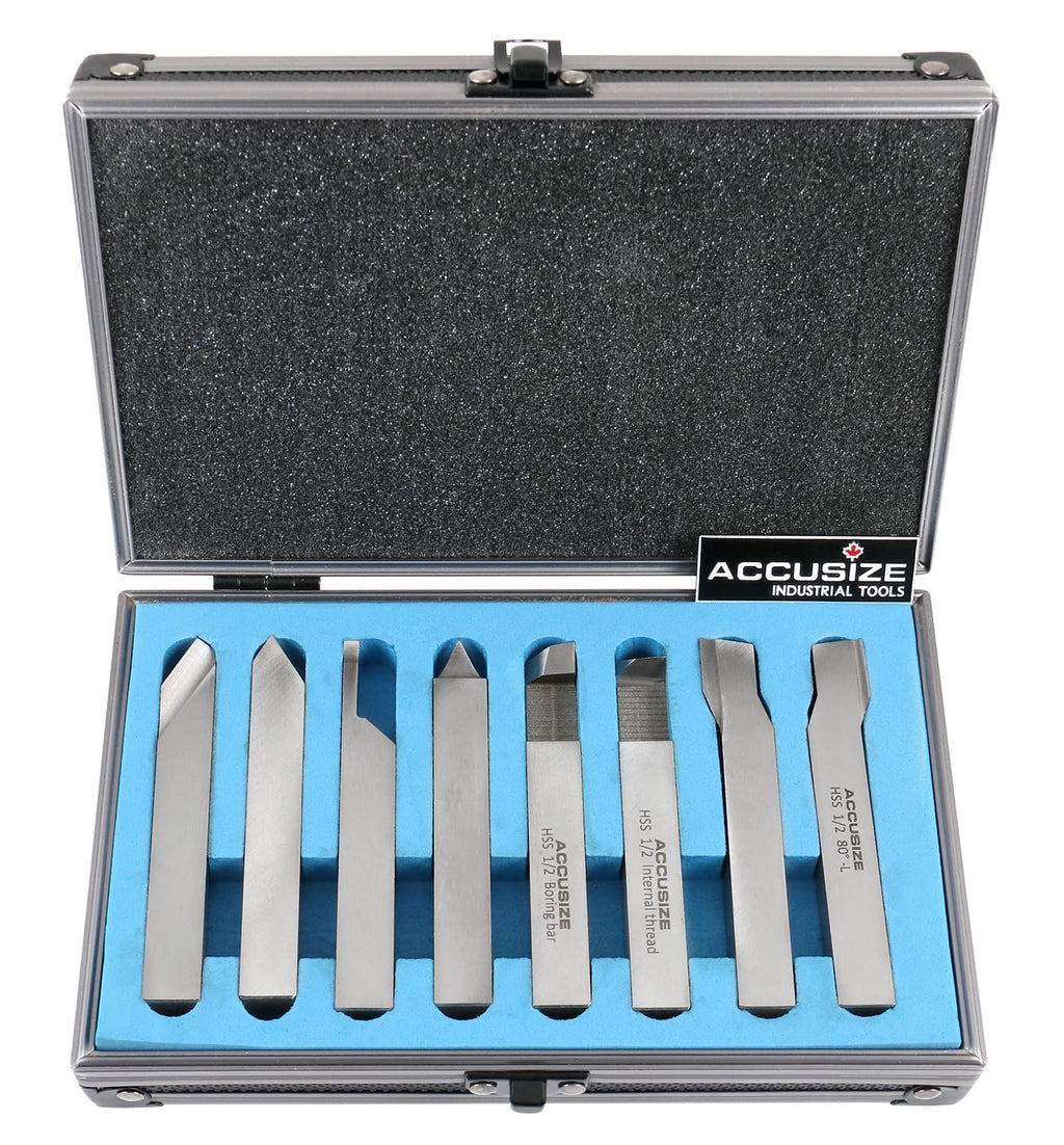 Accusize Industrial Tools, coffret de 8 forets HSS 1/2'', pré-rectifiés destiné à le tournage et le dressage, 2662-2004
