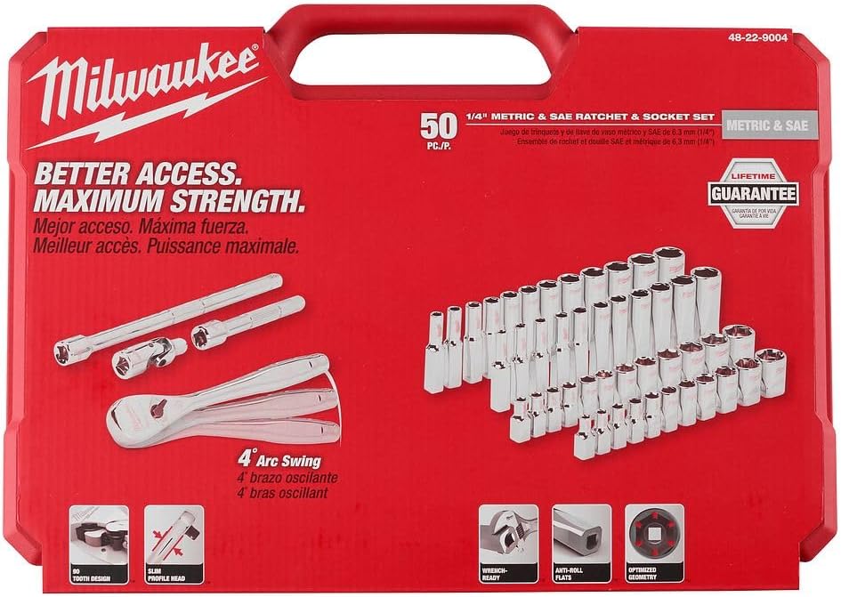 Dispositif électrique Milwaukee MLW48-22-9004, jeu de douilles et cliquet 1/4 po - SAE et métrique
