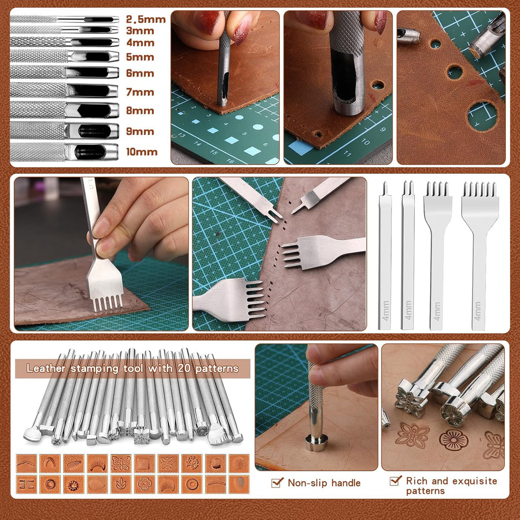 ensemble d'équipements destiné à le travail du cuir TLKKUE : équipements professionnels destiné à le travail du cuir, comprenant des tapis de découpe, des équipements de gravure, de poinçonnage, de couture, d'estampage et de ponçage destiné à la...