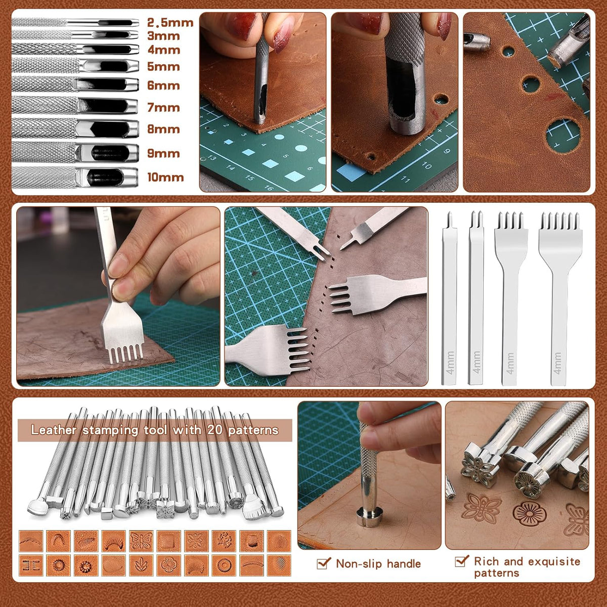 ensemble d'équipements destiné à le travail du cuir TLKKUE : équipements professionnels destiné à le travail du cuir, comprenant des tapis de découpe, des équipements de gravure, de poinçonnage, de couture, d'estampage et de ponçage destiné à la...