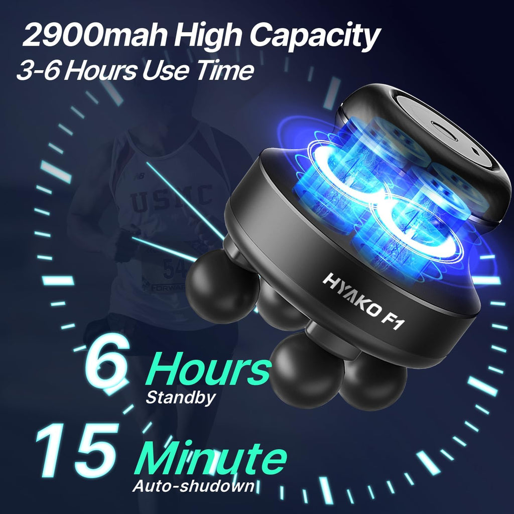 HYAKO F1 Appareil de massage électrique portable à 4 têtes destiné à le corps – Appareil de massage orbital pour usage professionnel portable destiné à soulager les tensions des épaules et du dos, et outil chiropratique destiné à le relâchement...