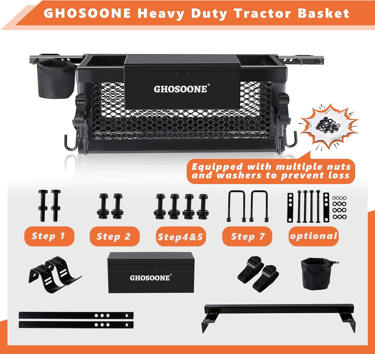 Coffret à outils pratiques robuste pour tracteur, 24 x 10 x 10 cm, accessoires multifonctions pour tracteur, compatible avec la plupart des tracteurs et tondeuses à rayon de braquage zéro.