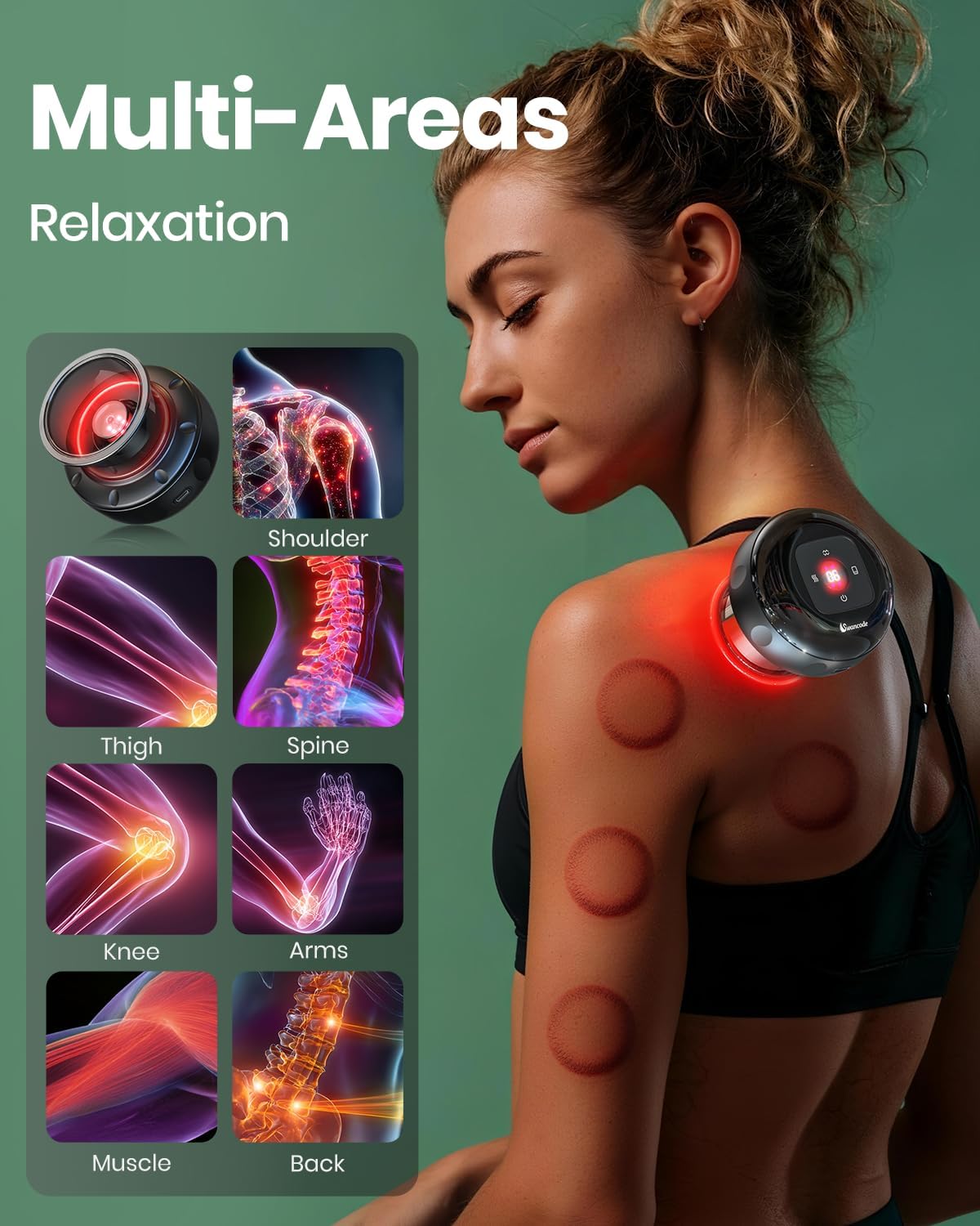 Ensemble de ventouses intelligentes, appareil de ventouses électrique doté de lumière rouge, masseur à ventouses chauffantes doté de 12 niveaux d'aspiration et de chaleur, machine à ventouses destiné à soulager la douleur (lot de 2)