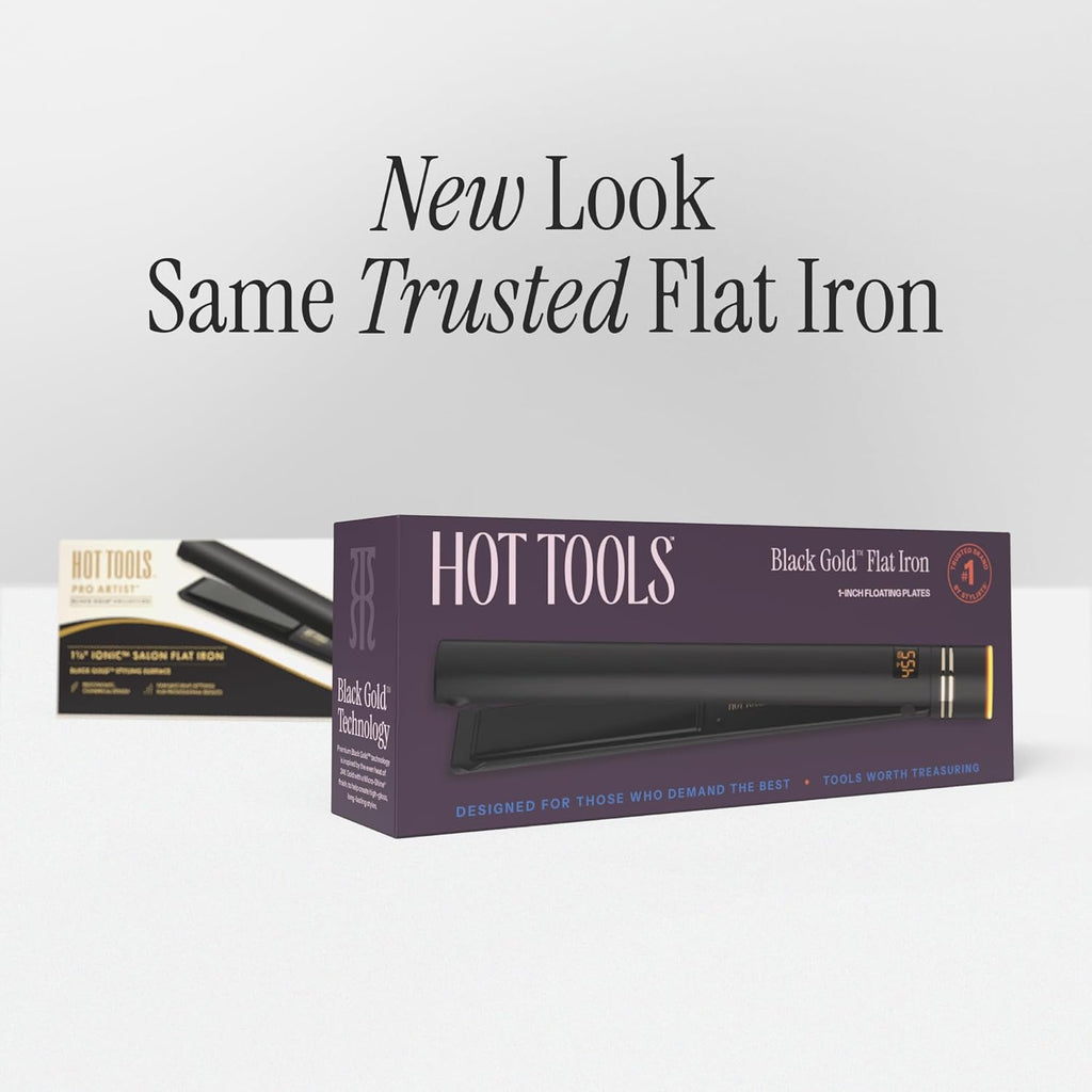 Fer à lisser ionique HOT TOOLS Pro Artist Noir et Or 2,5 cm (1 pouce) - Utilisez-le comme lisseur destiné à des cheveux lisses et brillants ou utilisez les bords arrondis destiné à des boucles et des ondulations brillantes, des styles préférés...