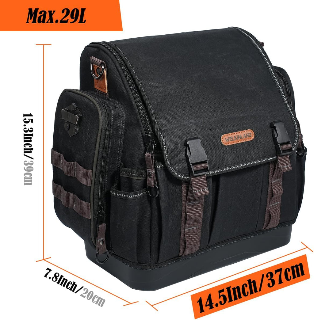 Sac à équipements d'électricien WELKINLAND à 41 poches, sac à équipements CVC de 35,5 cm, sac à équipements en toile cirée robuste, sac à équipements à fond rigide, sac à équipements à ouverture supérieure stable, sac à équipements à accès rapide...