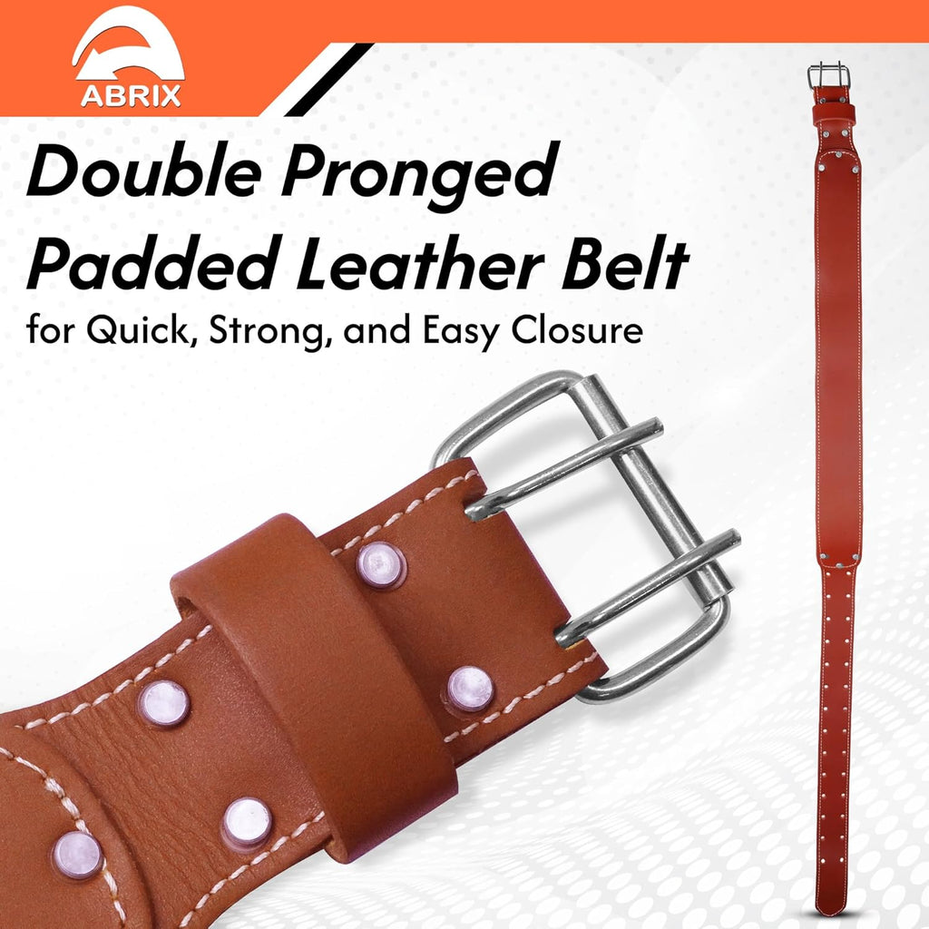 Ceinture porte-équipements ABRIX robuste en nylon et cuir destiné à hommes, idéale destiné à la charpenterie et les travaux de menuiserie. Ceinture rembourrée doté de bretelles. (Taille extra large, ceinture porte-équipements) (Marron foncé
