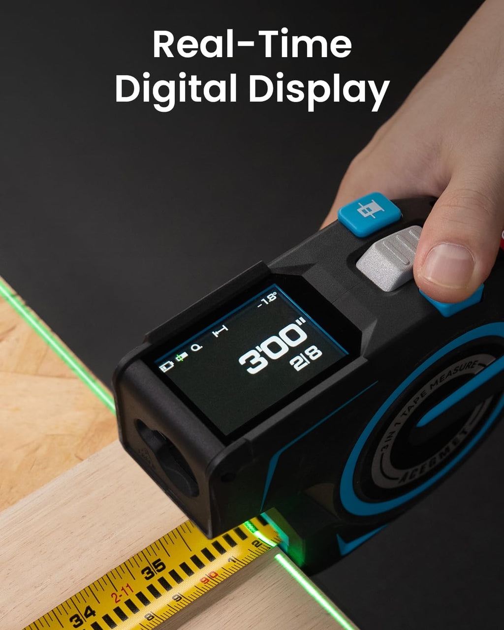 Mètre laser numérique ACEGMET DTX10 doté de laser d'alignement vert, portée laser de 100 m et ruban en acier de 3,7 m, haute précision, rechargeable par USB-C, synchronisation doté de une application intelligente, outil de mesure destiné à la...